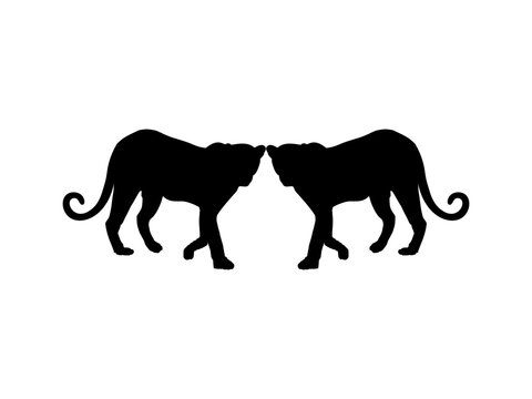 Walking (Standing) Tiger, Leopard, Cheetah, Black Panther, Jaguar, (Big Cat Family) Silhouette for Logo or Graphic Design Element. Vector Illustration