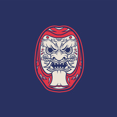 Obraz premium Demon Daruma Doll T-Shirt Illustration Design Japanese Style. Demon Daruma Doll Japanese Illustration Vector Isolated. Suitable for T-Shirt Design, Poster, Logo, and Wallpaper. 