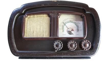 Old Vintage Radio Receiver. Antique Old Brown Radio  Soviet Receiver Worldwide Transmission Over Short Wave From the Last Century .Isolated on Transperent Background
