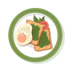 Vector illustration. Breakfast. Egg and avocado toast.