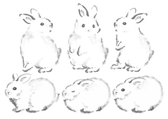 うさぎの水彩風イラストセット　ベクター