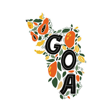 Illustration with goa fruit map. Visit India concept. Poster design or postcard illustration. Business travel card.
