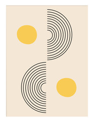 Abstract wall art painting lines and circle background. Minimalist geometric elements and hand drawn line. Mid century scandinavian nordic style