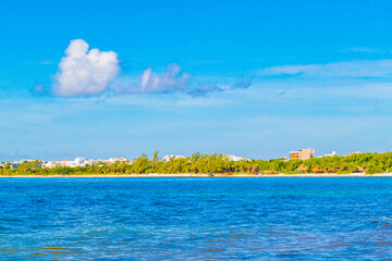 Tropical mexican beach clear turquoise water Playa del Carmen Mexico.