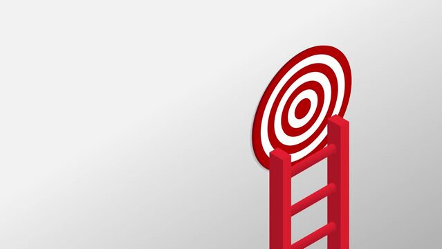 High red staircase ladder to the top and aim goal target. Isometric stairs vector illustration. The concept unique achievement of success and competition. Motion graphic animation.