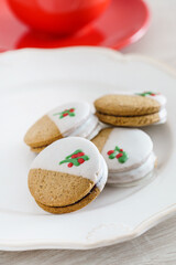 Christmas gingerbread cookies on white background