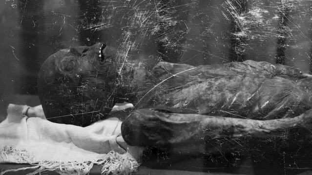 lying mummy with flashing white scratches