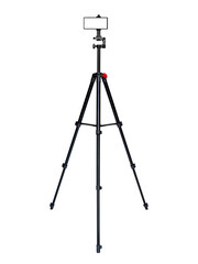 Smartphone with blank screen on the tripod camera isolated on white background.