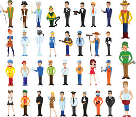 Set of avatars characters of different professions: policeman, photographer, courier, pilot, doctor and others. Vector illustrations