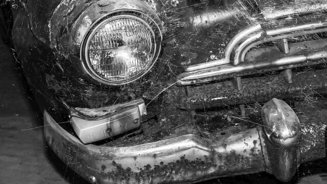 retro car with flashing white scratches