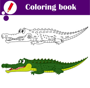 Educational game for children. Cute crocodile. Coloring book