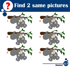 Children educational game. Find two same pictures of cute koala