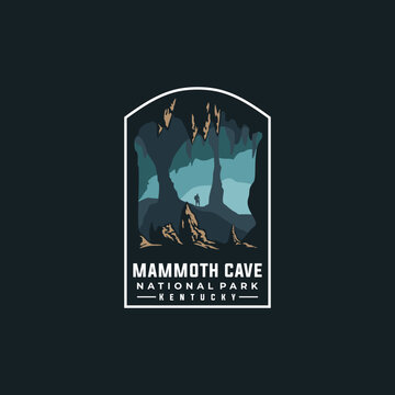 Mammoth Cave national park vector template. kentucky america landmark graphic illustration in emblem patch sticker style.