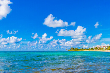 Tropical mexican beach clear turquoise water Playa del Carmen Mexico.