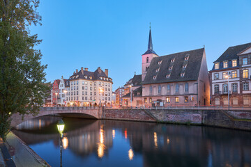 Fototapeta na wymiar Sunset view of the streets of Strasbourg, France.