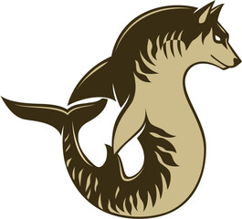 Magical creature with wolf head and shark body