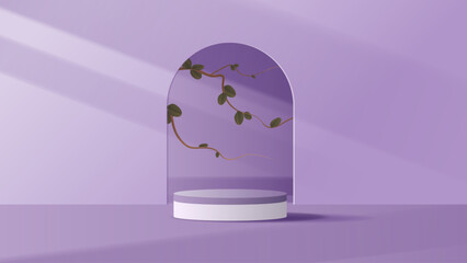 Purple background product showing pedestal scene with geometric platform. display stand stage showcase on the podium your product from customer in room. vector design.