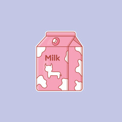 Cute cartoon milk with a cow in vector. Isolated food vector. Flat cartoon style