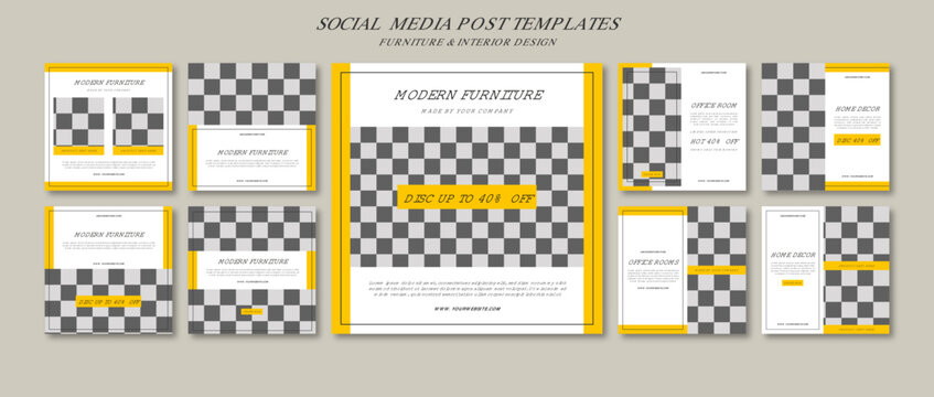 Furniture and Interior Design Social Media Post Collection With Flat Style