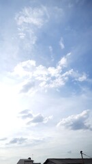 Obraz premium Some white wispy and fluffy clouds and blue sky cloudscape - vertical concept