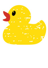 Yellow Rubber duck grunge print  Stock vector design. Isolated transparent background.	
