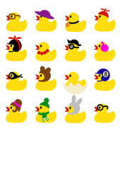 Bundle Yellow Rubber duck  Stock vector design. Isolated transparent background.	
