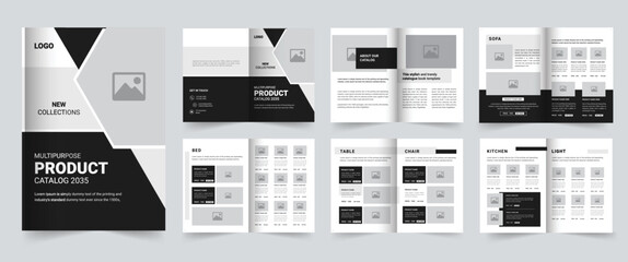 a4 product catalog design template, simple modern Black catalogue design template