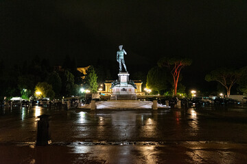 Fototapeta na wymiar David Michelangelo Piazzale square at night in Florence, Italy.