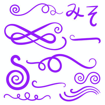 Purple Swirls Swoosh Marks with Vector Hand Drawn Highlighter Accent Line Designs