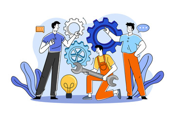 A group of workers working on projects in a team