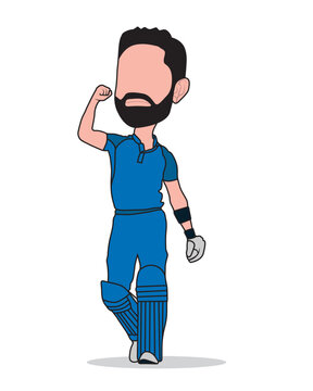 Indian cricketer celebration moment winning match. Batsman illustration, vector, art, painting, cartoon.