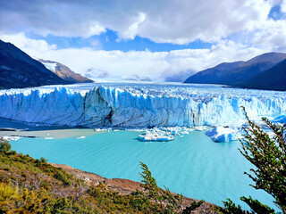 Panoramic view of the Perito Moreno Glacier in Los Glasyares National Park, Patagonia, Argentina....