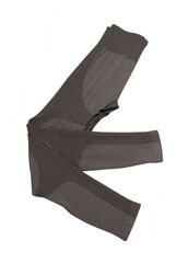 Gray leggings folded in half. Isolated image on a white background. Nobody. 