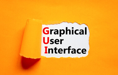 GUI graphical user interface symbol. Concept words GUI graphical user interface on white paper on a...