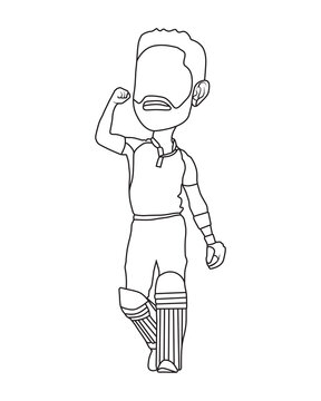 Cricketer Line art, illustration, vector, art, painting, cartoon. Batsman celebration moment for winning match. 