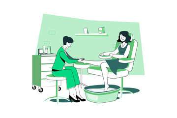 Woman receiving foot massage service from masseuse.