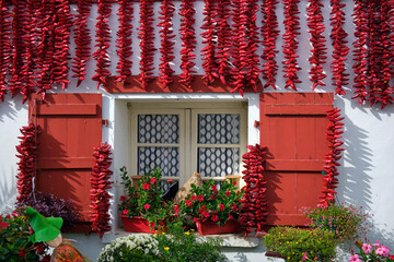 Espelette pepper festival 2019 in Basque Country, France
Traditional Basque house window decorated...