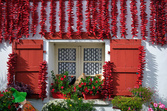 Espelette pepper festival 2019 in Basque Country, France
Traditional Basque house window decorated with peppers