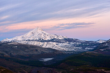 View of the Mt Jefferson before sunrise in Oregon.