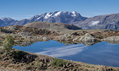 View of the bigger Lac Besson and the smaller Lac Rond , located near the ski resort of Alpe...