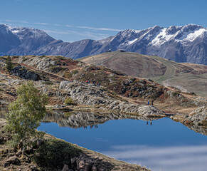 View of the bigger Lac Besson and the smaller Lac Rond , located near the ski resort of Alpe...