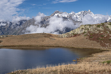 View of the bigger Lac Besson and the smaller Lac Rond , located near the ski resort of Alpe...