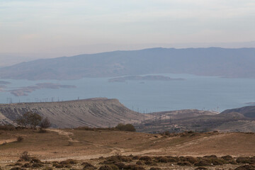The Chirkeyskoye reservoir is the largest artificial reservoir in the Caucasus. It is located on the Sulak River. Dagestan. Russia. Beautiful panoramic view