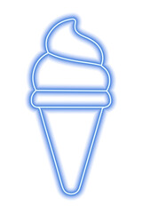 Blue neon ice cream silhouette in waffle cone on a white background