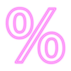 Pink neon percent sign isolated on white. Finance, business, discount, ratio