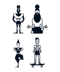Collection of geometric people of various professions and social groups. Monochrome characters in an unusual design.