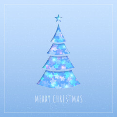 Pastel blue banner with christmas tree