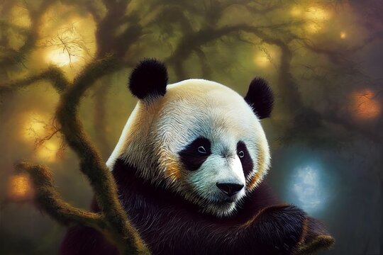 Panda in the jungle. Illustration for advertising, cartoons, games, print media.