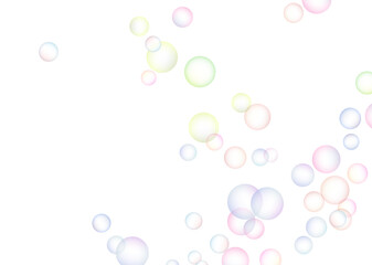 Soap bubbles randomly flew on a white background. Background design. Vector