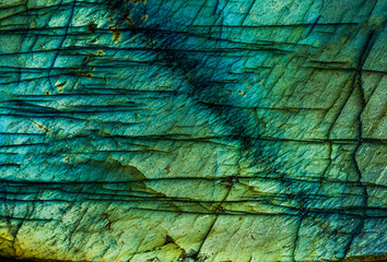 Close-up of a labradorite stone with iridescent reflections